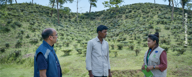 Oxfam and partner organisation, Breaking the Silence, are working together to support tea garden workers, particularly women. Tea garden workers are among the lowest paid people in the world, earning just 170 Taka [AU$2.30] for an 8 hour work day. Here Oxfam staff member, Khadiza, and Breaking the Silence staff member, Pravej, discuss the Empowering Women through Civil Society Actors (EWCSA) program.